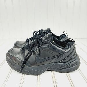 Nike AIR MONARCH IV Black Leather Lace Up Athleisure Running Sneakers K499